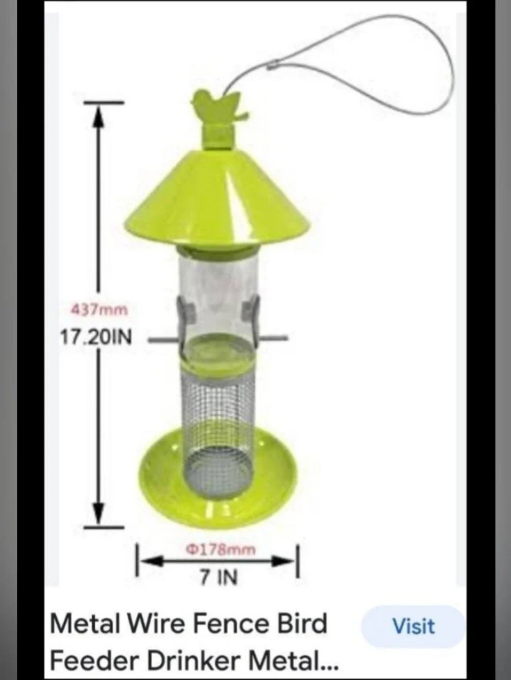 Bird Feeder, Drinker Metal Food Dispenser Outdoor Bird Feeder
